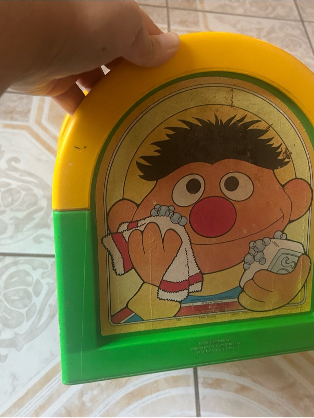 Sesame Street Ernie Handheld Stool- Yellow & Green. Vintage 1984